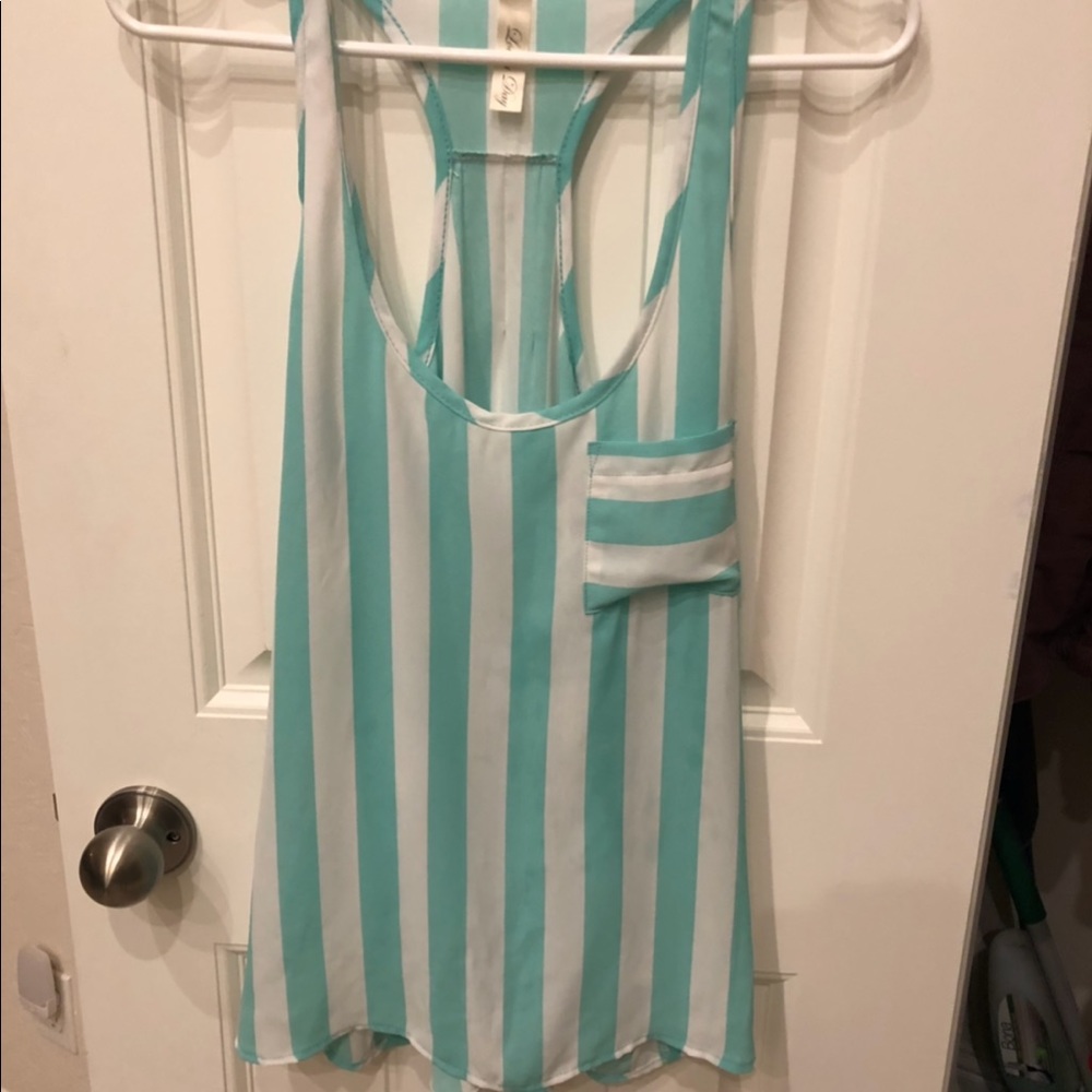 White and mint striped tank